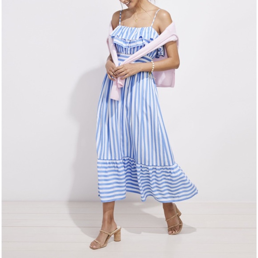 NWT Vineyard Vines Lurex Tide Blue White Stripe Midi Dress Small